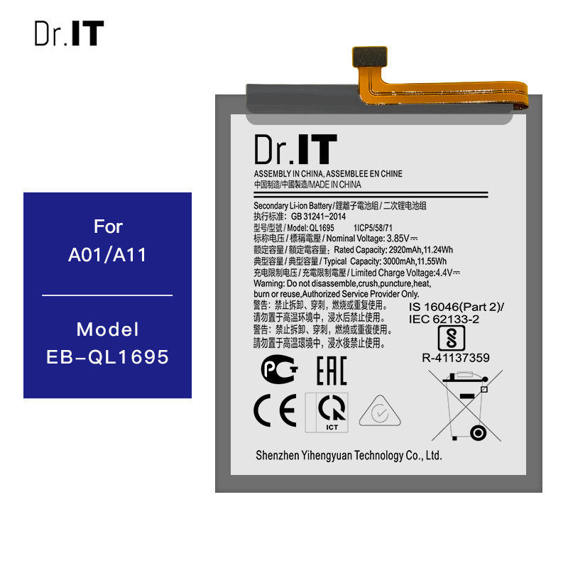 A01 A11 QL1695 Samsung Phone Batteries 3000mAh Current Protection